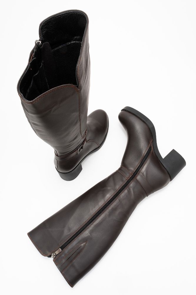 Kadın Deri Topuklu Çizme KAHVE ALP018 resmi