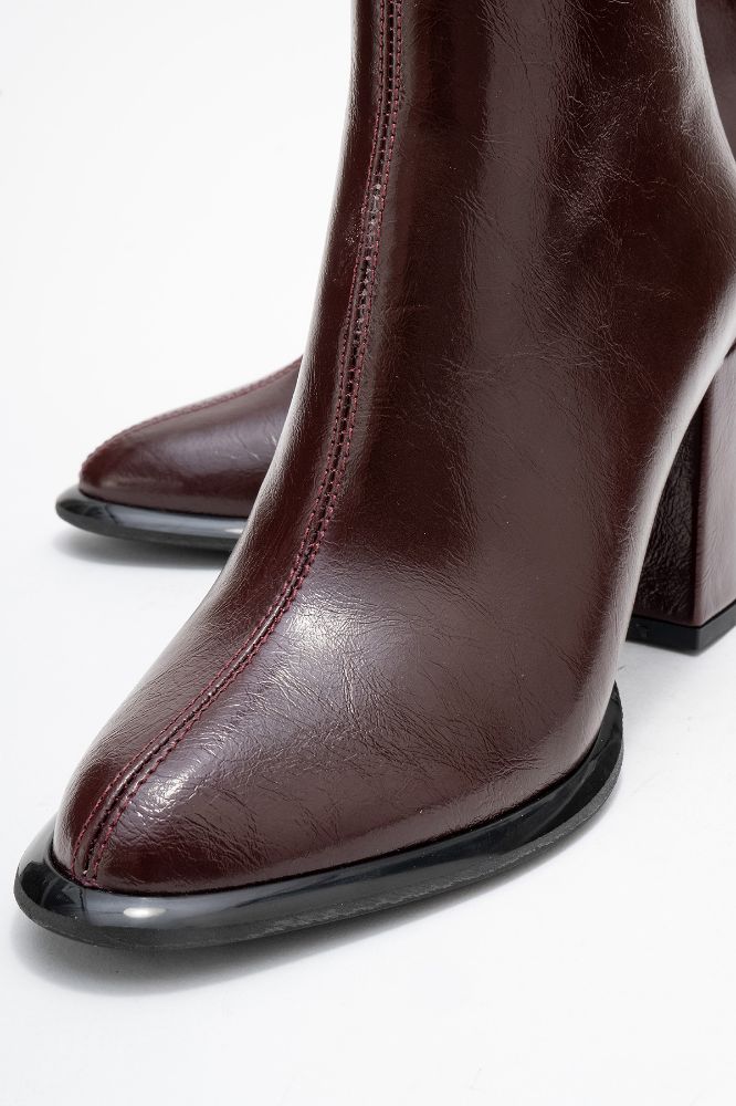 Kadın Kalın Topuklu Bot BORDO KIRISIK ERC512 resmi