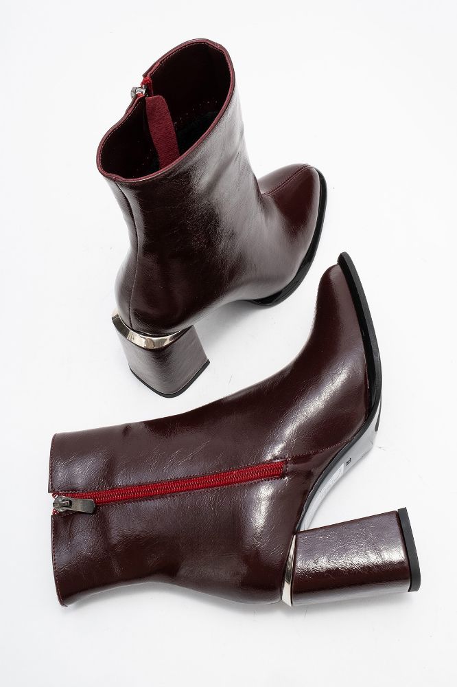 Kadın Kalın Topuklu Bot BORDO KIRISIK ERC512 resmi