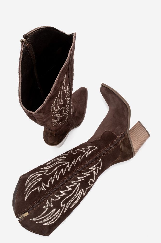 Kadın Deri Western Çizme KAHVE SUET HKN1614 resmi