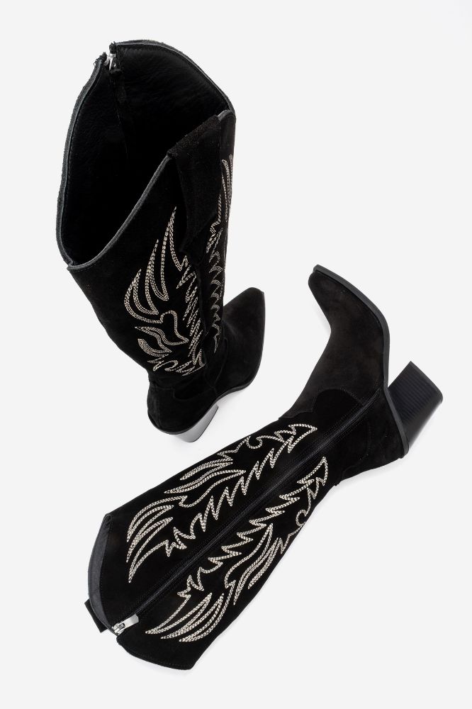 Kadın Deri Western Çizme SIYAH SUET HKN1614 resmi