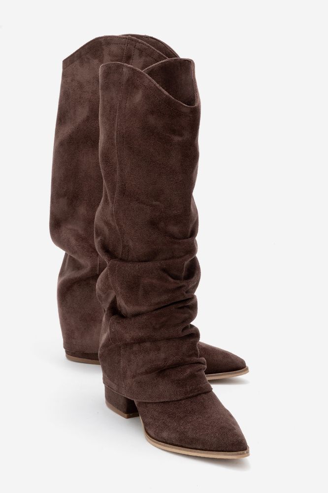 Kadın Kalın Topuklu Çizme KAHVE SUET LOOK900 resmi