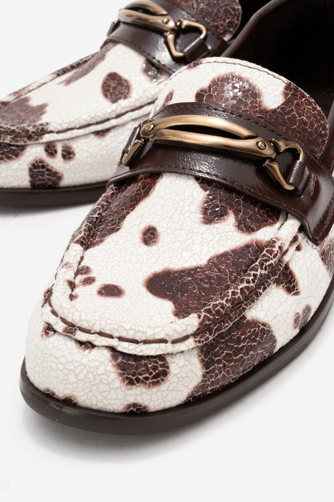 Kadın Baskılı Aksesuar Detaylı Loafer KAHVE BEYAZ BASKI YKL015 resmi