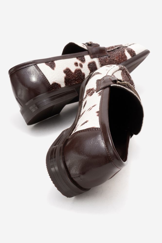 Kadın Baskılı Aksesuar Detaylı Loafer KAHVE BEYAZ BASKI YKL015 resmi