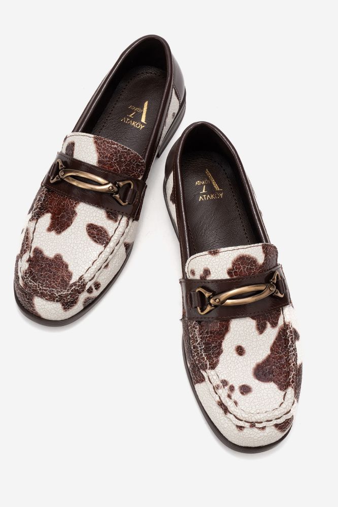 Kadın Baskılı Aksesuar Detaylı Loafer KAHVE BEYAZ BASKI YKL015 resmi