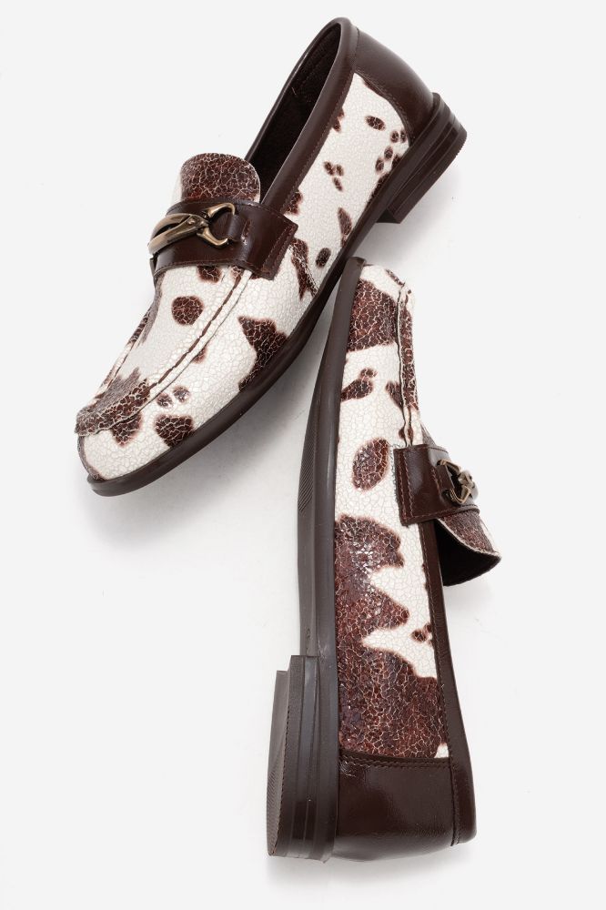 Kadın Baskılı Aksesuar Detaylı Loafer KAHVE BEYAZ BASKI YKL015 resmi
