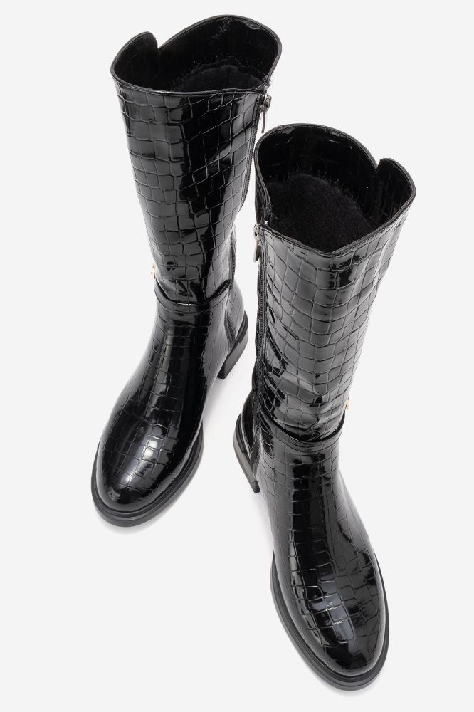 kadin-tokali-kisa-cizme-SIYAH PARLAK-REY5109-0101980_0