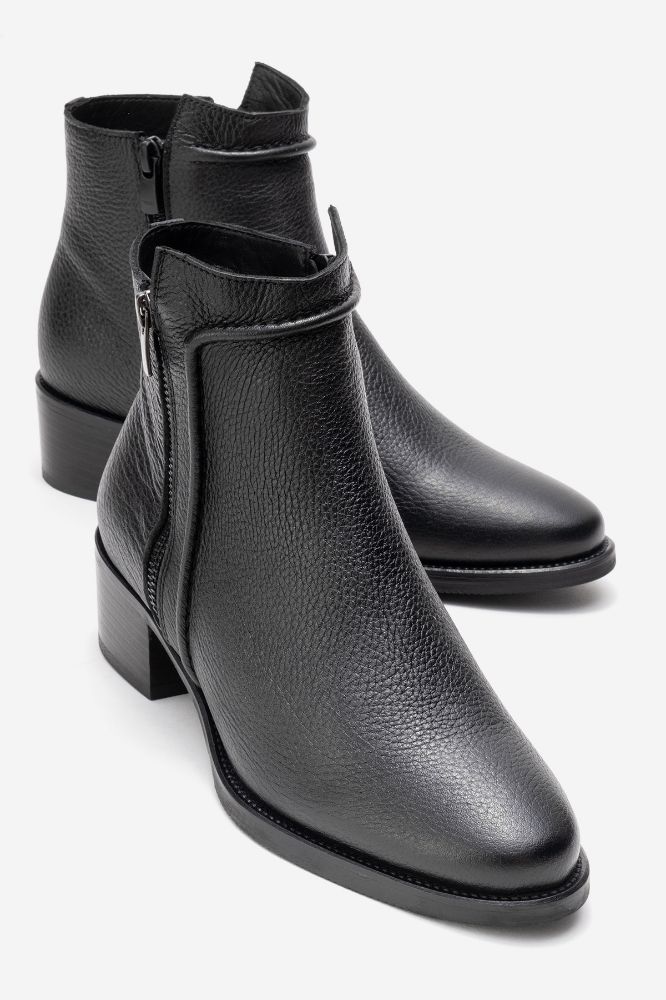 Kadın Deri Fermuar Detaylı Topuklu Bot SIYAH FLOTER PNC639 resmi