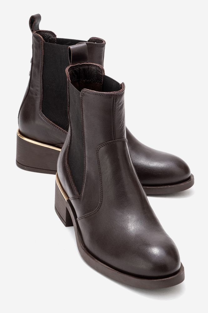 Kadın Deri Lastikli Topuklu Bot KAHVE PNC1484 resmi