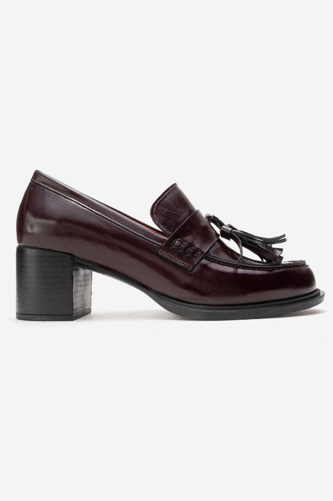 Kadın Deri Püsküllü Topuklu Ayakkabı BORDO KIRISIK RUGAN PNC1495 resmi