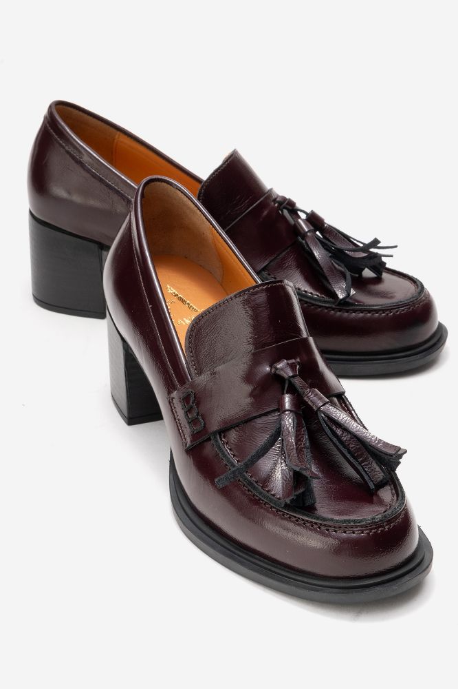 Kadın Deri Püsküllü Topuklu Ayakkabı BORDO KIRISIK RUGAN PNC1495 resmi