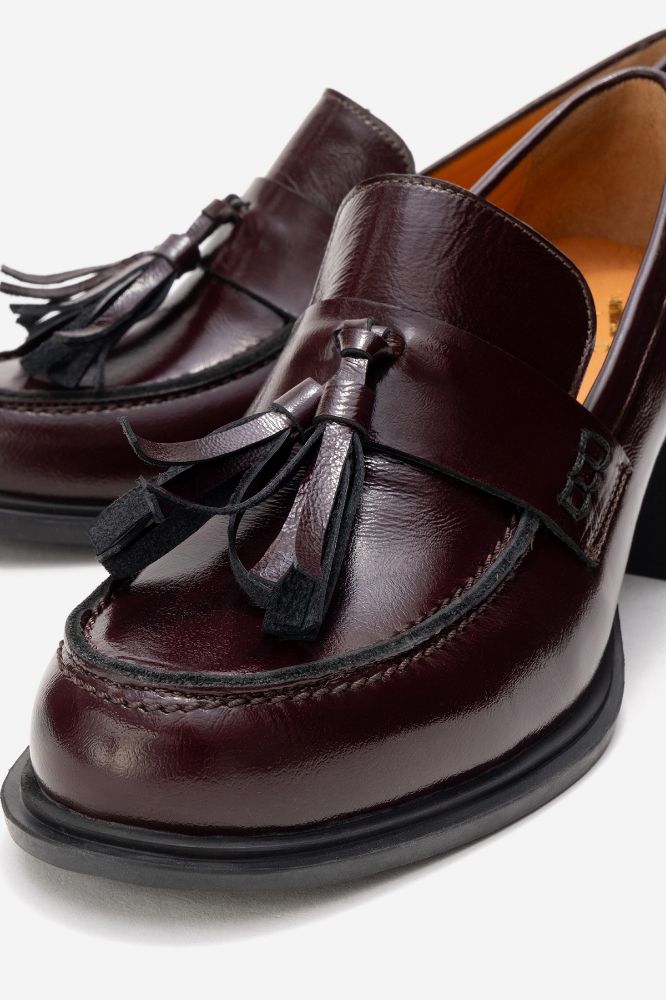 Kadın Deri Püsküllü Topuklu Ayakkabı BORDO KIRISIK RUGAN PNC1495 resmi