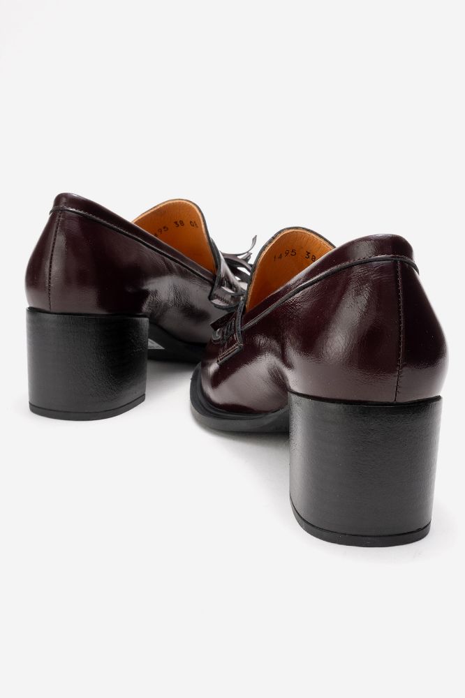 Kadın Deri Püsküllü Topuklu Ayakkabı BORDO KIRISIK RUGAN PNC1495 resmi