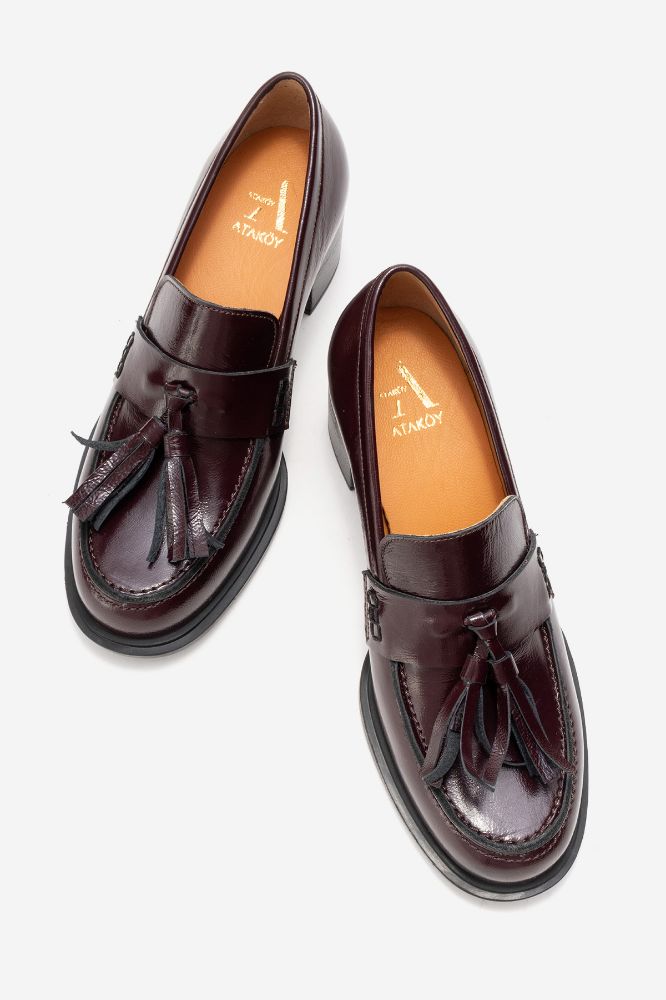 Kadın Deri Püsküllü Topuklu Ayakkabı BORDO KIRISIK RUGAN PNC1495 resmi