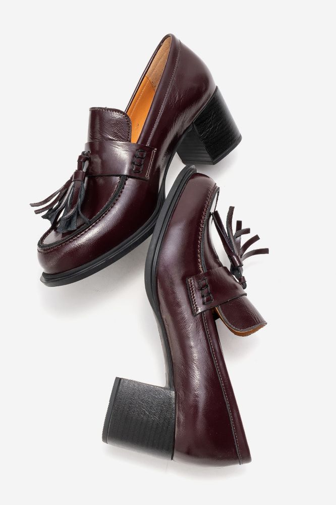 Kadın Deri Püsküllü Topuklu Ayakkabı BORDO KIRISIK RUGAN PNC1495 resmi