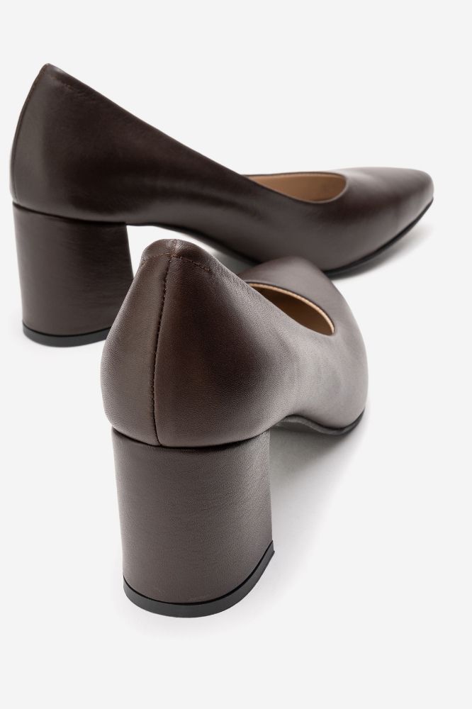 Kadın Deri Kalın Topuklu Ayakkabı KAHVE PYZ0225 resmi
