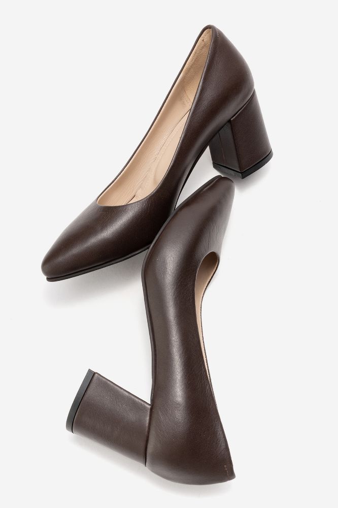 Kadın Deri Kalın Topuklu Ayakkabı KAHVE PYZ0225 resmi