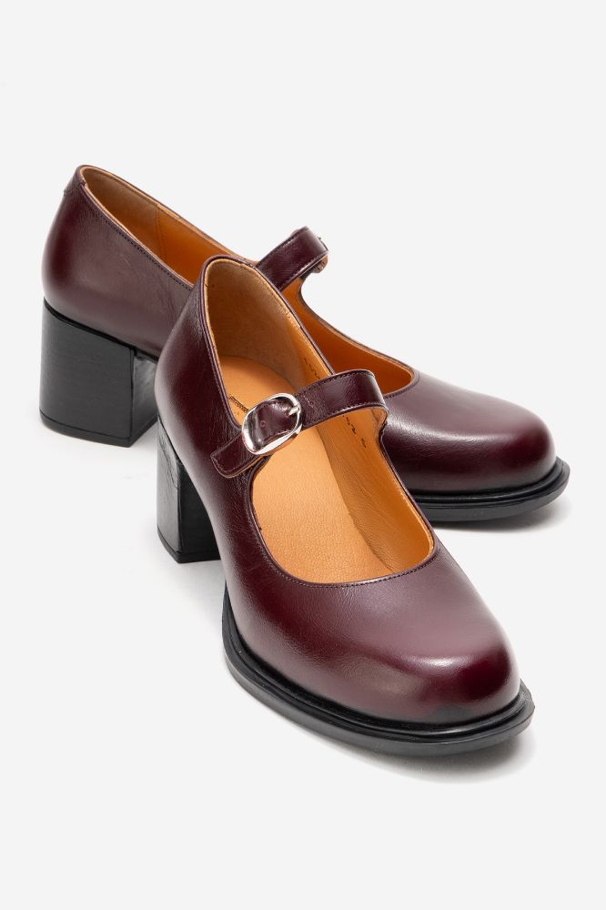 Kadın Deri Kalın Topuklu Bantlı Ayakkabı BORDO PNC1529 resmi