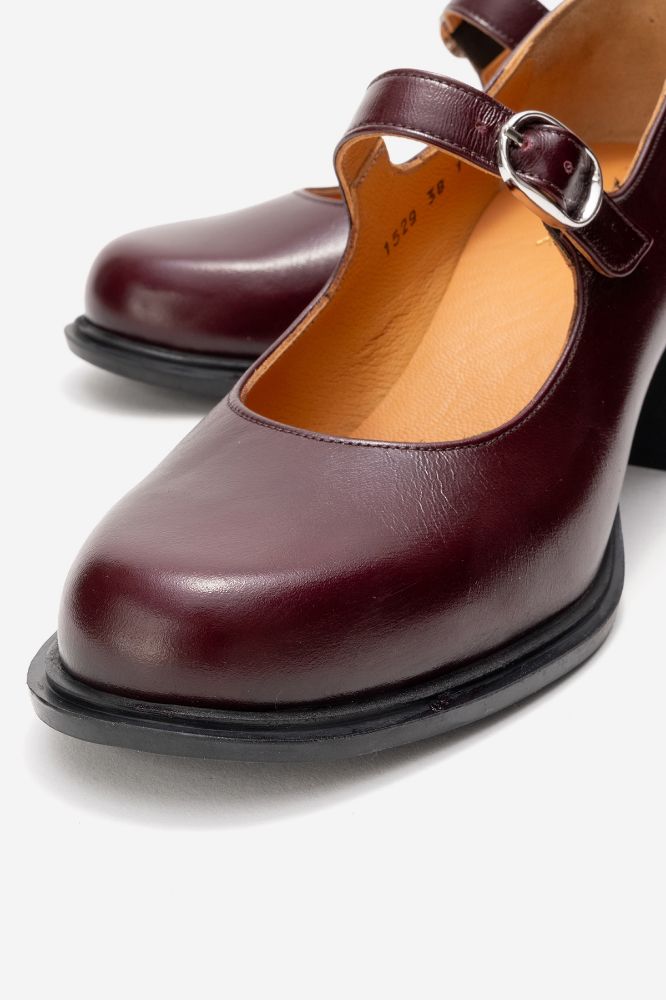 Kadın Deri Kalın Topuklu Bantlı Ayakkabı BORDO PNC1529 resmi