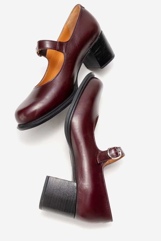 Kadın Deri Kalın Topuklu Bantlı Ayakkabı BORDO PNC1529 resmi