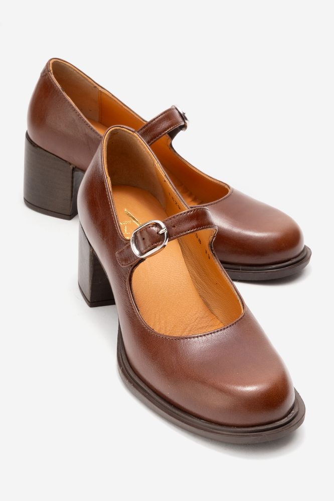 Kadın Deri Kalın Topuklu Bantlı Ayakkabı TABA PNC1529 resmi