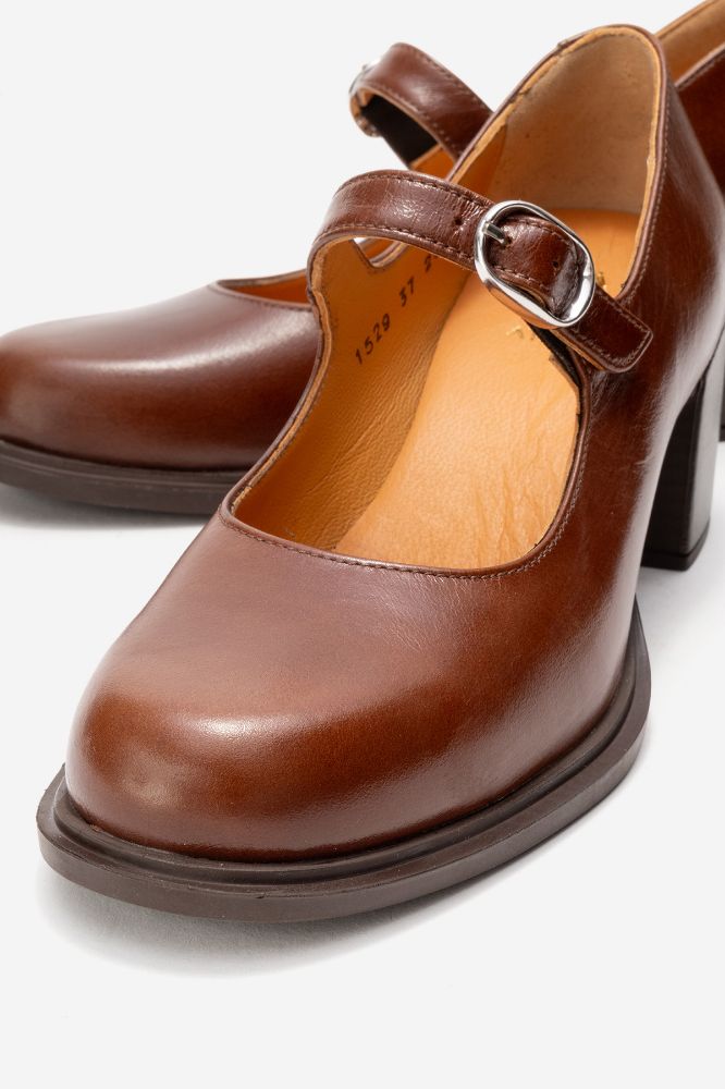 Kadın Deri Kalın Topuklu Bantlı Ayakkabı TABA PNC1529 resmi