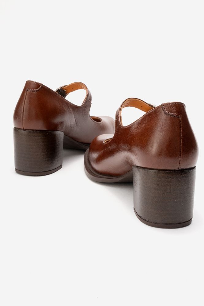 Kadın Deri Kalın Topuklu Bantlı Ayakkabı TABA PNC1529 resmi