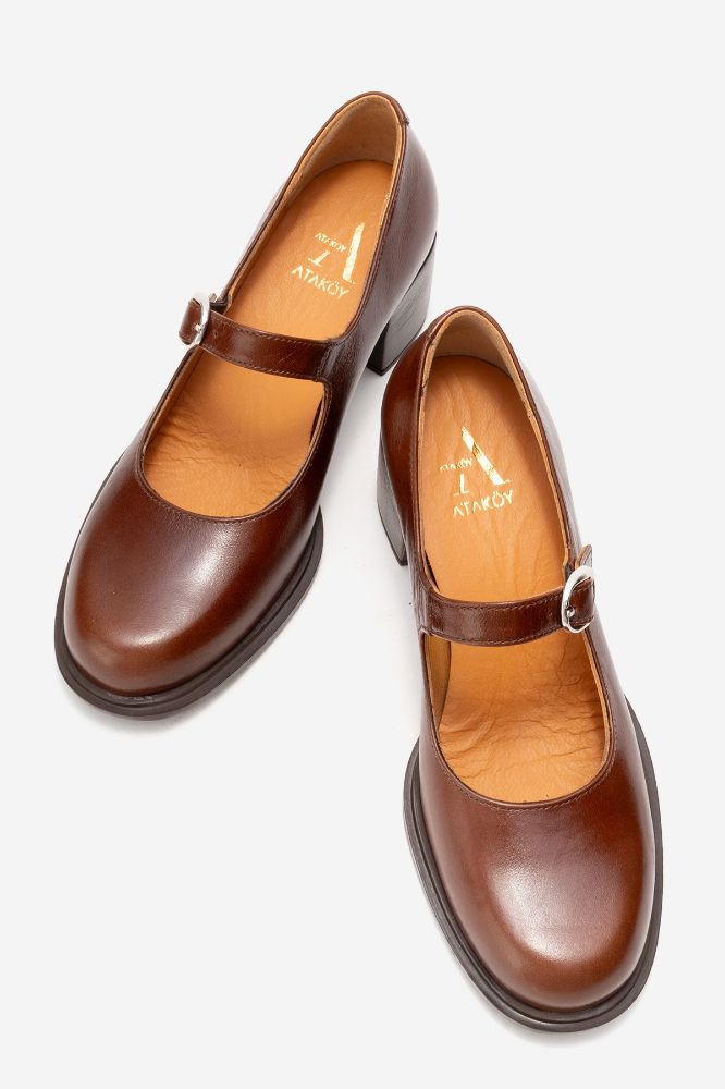 Kadın Deri Kalın Topuklu Bantlı Ayakkabı TABA PNC1529 resmi