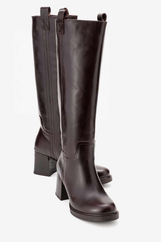 Kadın Deri Topuklu Çizme KAHVE MON3140 resmi
