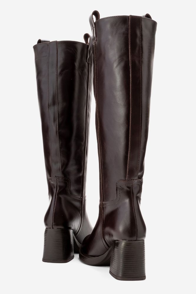 Kadın Deri Topuklu Çizme KAHVE MON3140 resmi