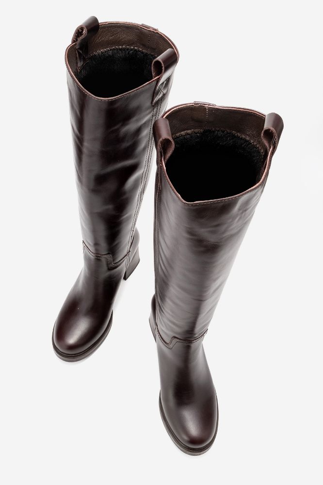 Kadın Deri Topuklu Çizme KAHVE MON3140 resmi