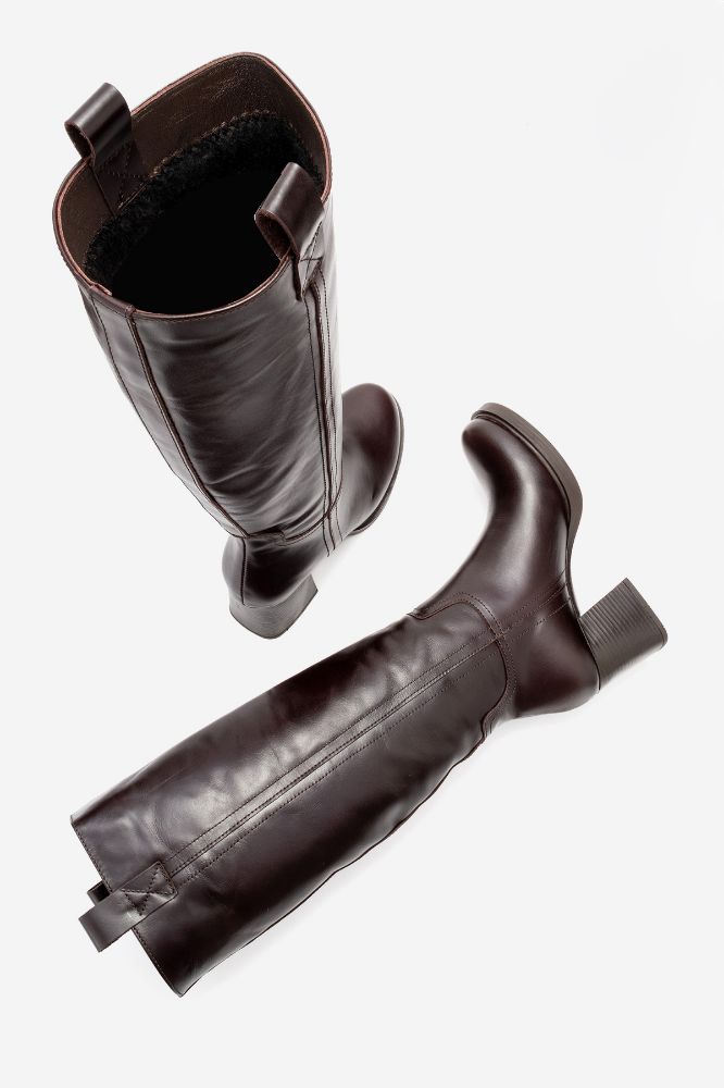 Kadın Deri Topuklu Çizme KAHVE MON3140 resmi