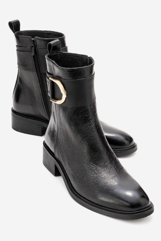 Kadın Deri Tokalı Bot SIYAH KIRIŞIK PNC1547 resmi