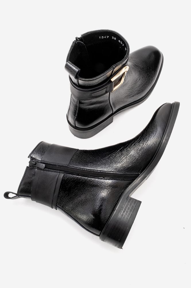 Kadın Deri Tokalı Bot SIYAH KIRIŞIK PNC1547 resmi