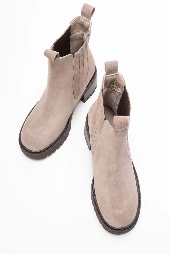 Kadın Kalın Taban Topuklu Bot KUM SUET OK2562 resmi