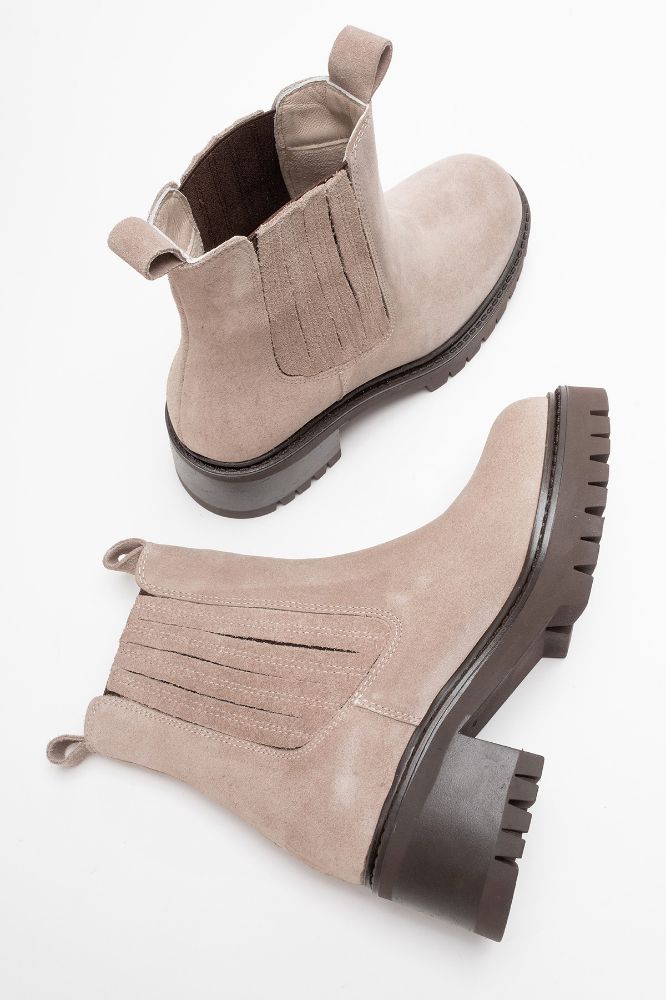 Kadın Kalın Taban Topuklu Bot KUM SUET OK2562 resmi