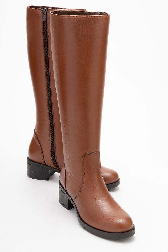 Kadın Deri Topuklu Çizme TABA PNC517 resmi