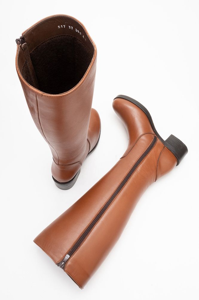 Kadın Deri Topuklu Çizme TABA PNC517 resmi