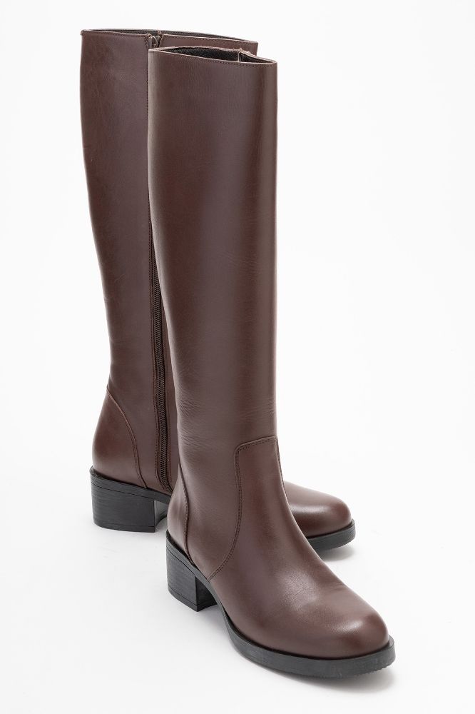 Kadın Deri Topuklu Çizme KAHVE PNC517 resmi