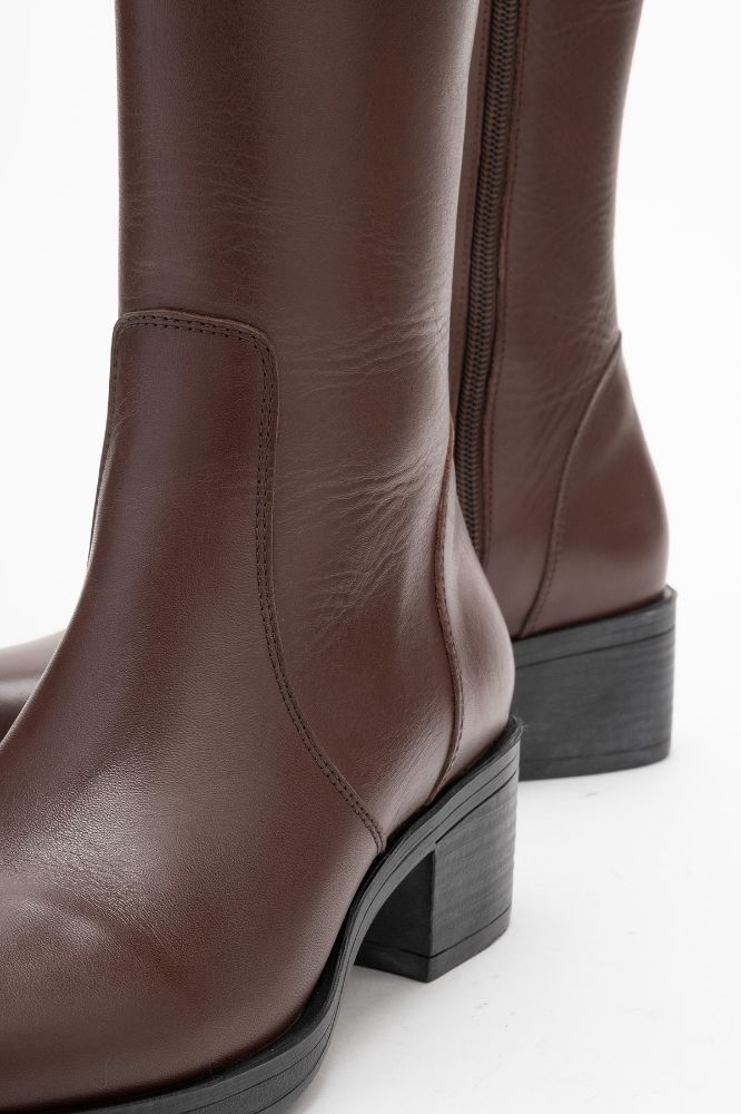Kadın Deri Topuklu Çizme KAHVE PNC517 resmi