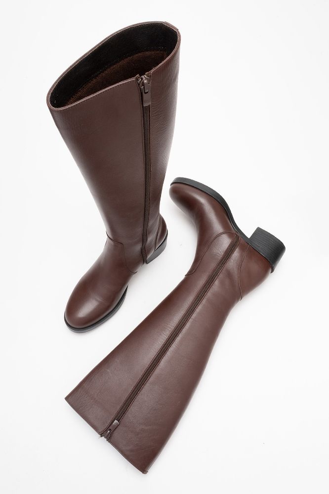 Kadın Deri Topuklu Çizme KAHVE PNC517 resmi