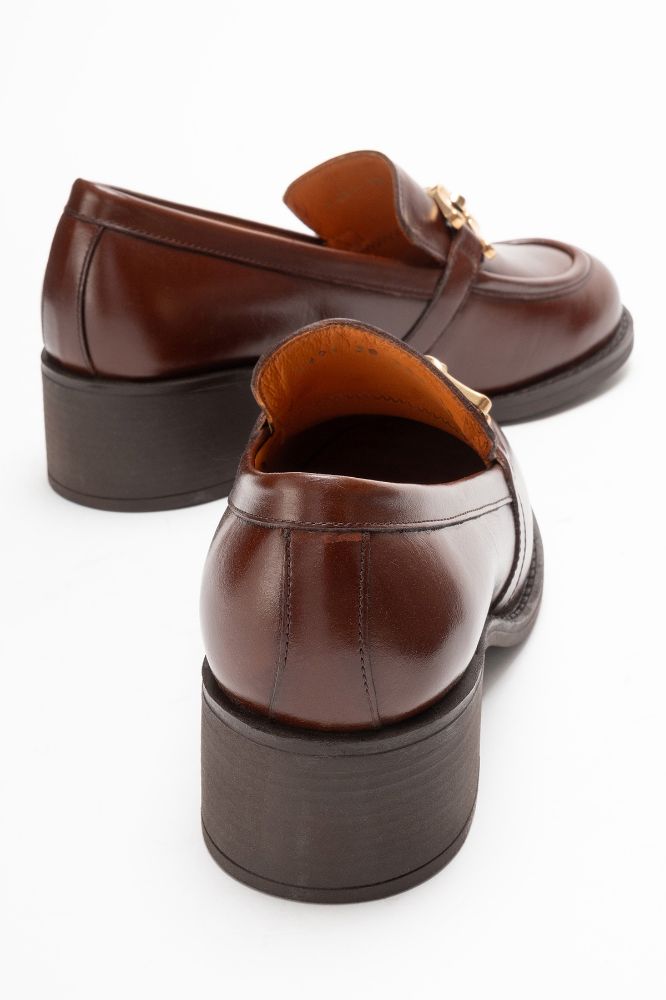 Kadın Deri Kalın Topuklu Tokalı Ayakkabı TABA PNC1491 resmi