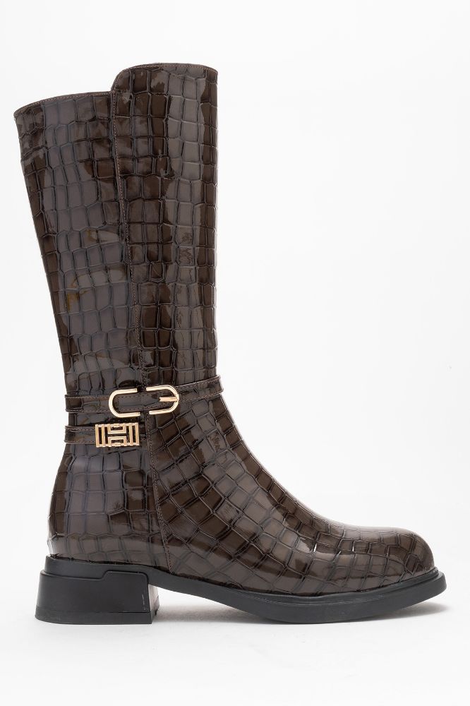 Kadın Tokalı Kısa Çizme KAHVE PARLAK REY5109 resmi