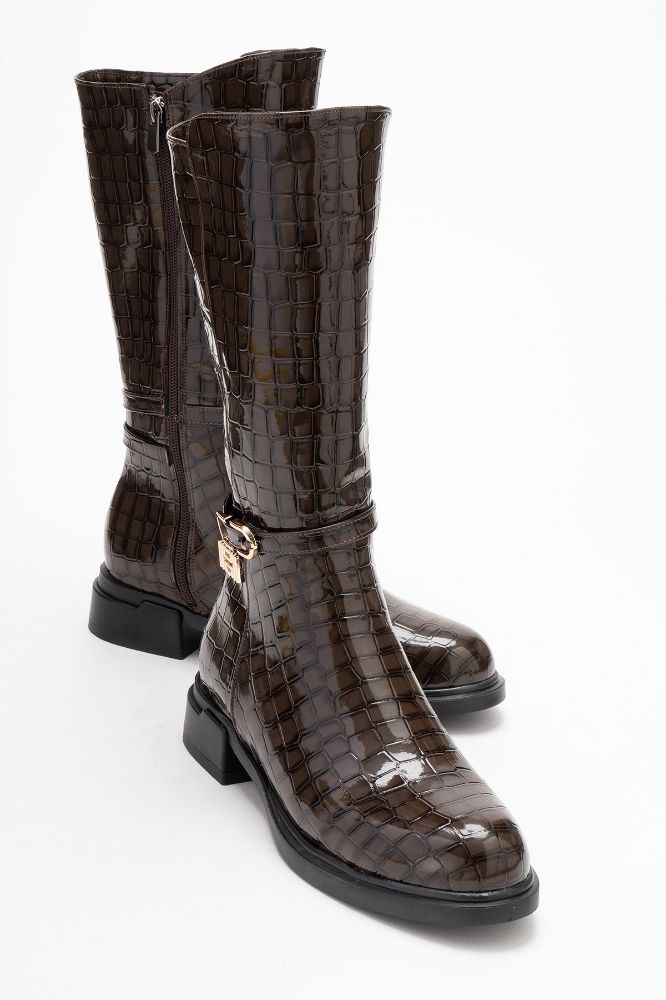 Kadın Tokalı Kısa Çizme KAHVE PARLAK REY5109 resmi