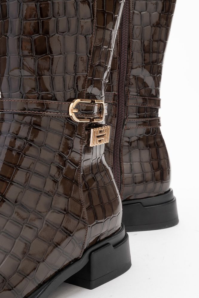 Kadın Tokalı Kısa Çizme KAHVE PARLAK REY5109 resmi