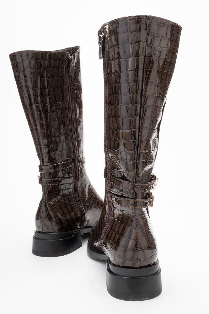 Kadın Tokalı Kısa Çizme KAHVE PARLAK REY5109 resmi