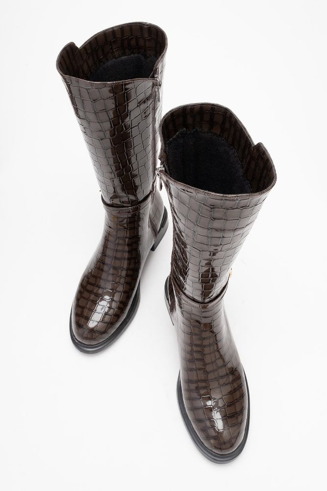 Kadın Tokalı Kısa Çizme KAHVE PARLAK REY5109 resmi