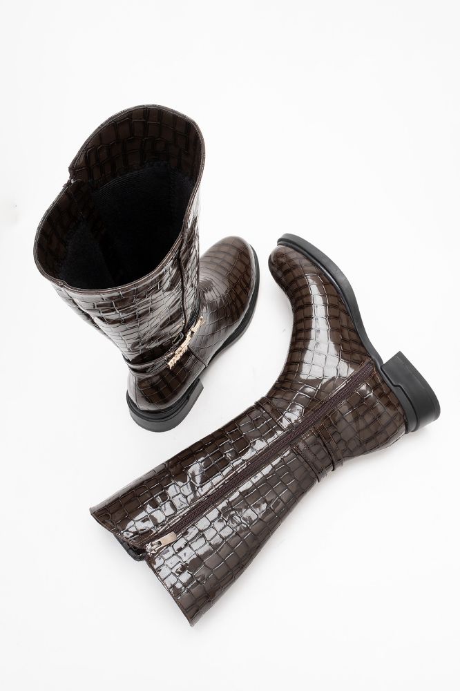 Kadın Tokalı Kısa Çizme KAHVE PARLAK REY5109 resmi