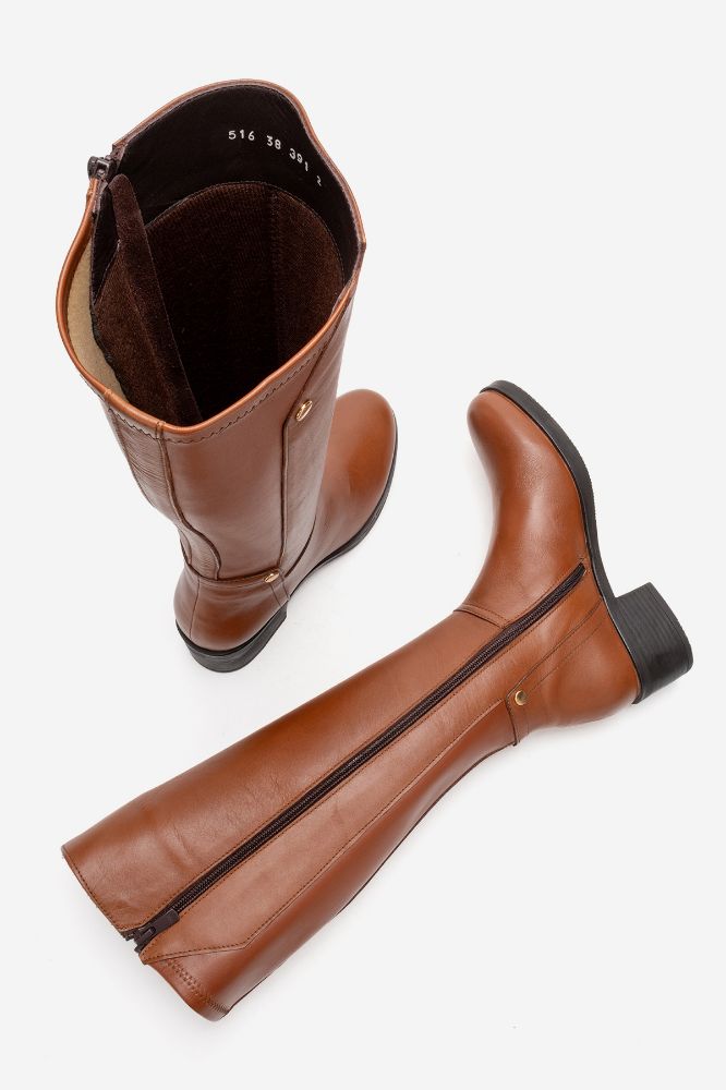 Kadın Deri Topuklu Çizme TABA PNC516 resmi