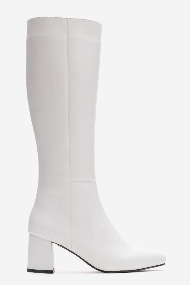 Kadın Deri Topuklu Çizme BEYAZ PYZ0404 resmi